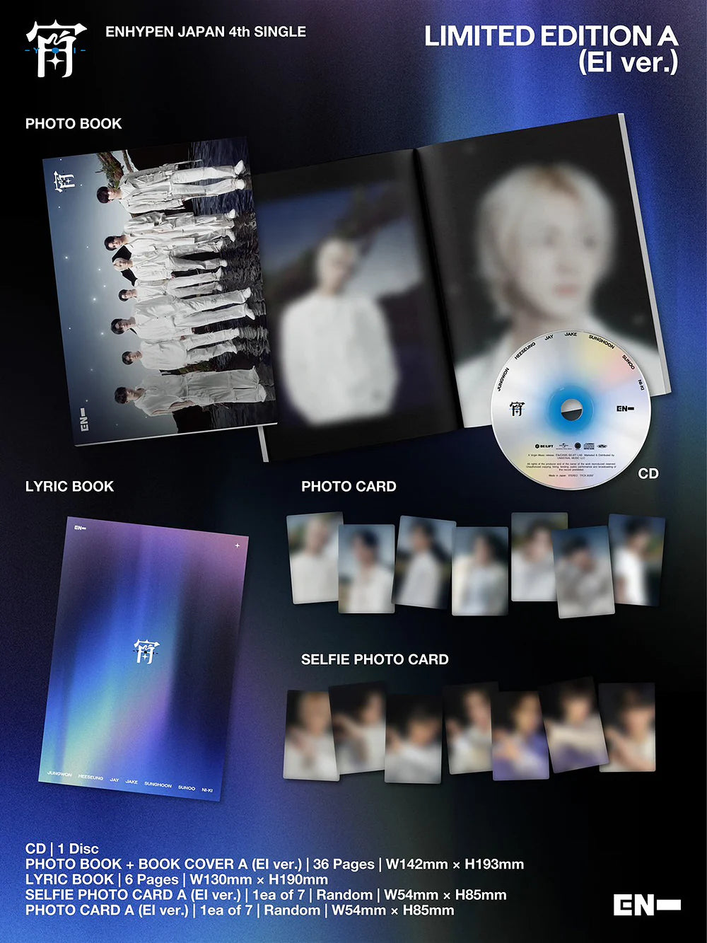 ENHYPEN Japan 4th single photo book, lyric book, photo card, and CD with limited edition details.