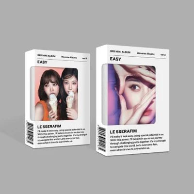 LE SSERAFIM - EASY WEVERSE ALBUMS Two album boxes for LE SSERAFIM on a gray background